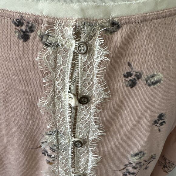 Womens Top Sz Large Cottage Core Boho Lace Shabby Floral Pink Ballet Feminine - Picture 6 of 11
